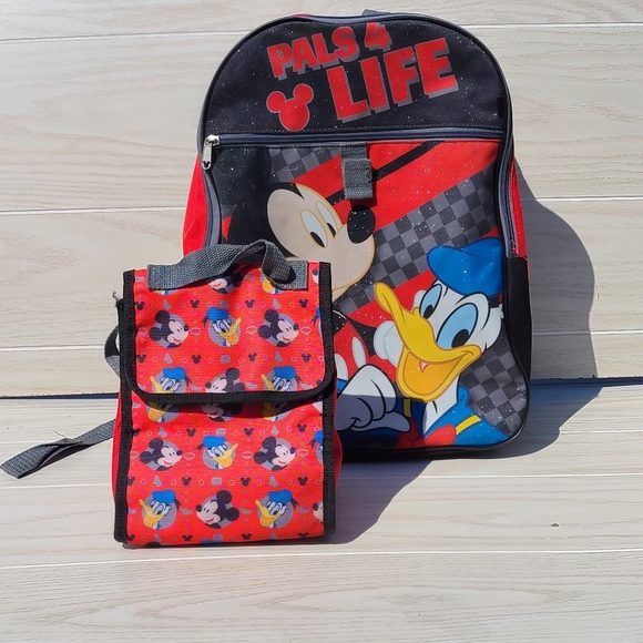Mickey Mouse And Donald Duck Backpack With Lunchbox Canvas - Picture 1 of 9